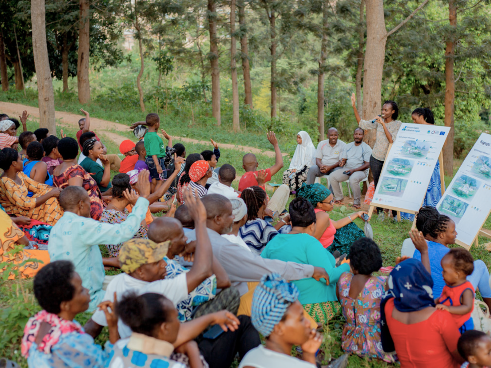 Flavia Gwiza of Bantu Studio runs a co-design session with residents in Kagugu, Kigali