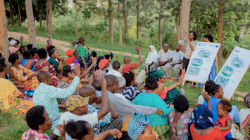 Flavia Gwiza of Bantu Studio runs a co-design session with residents in Kagugu, Kigali