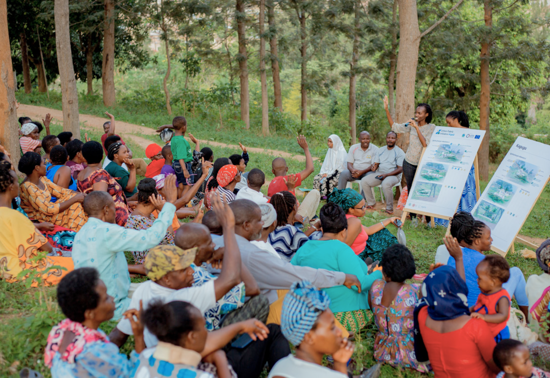 Flavia Gwiza of Bantu Studio runs a co-design session with residents in Kagugu, Kigali
